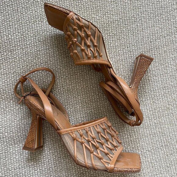 Sam Edelman Woven Heeled Candice Sandals in Light Cuoio Brown - Size 7.5 - Picture 6 of 9